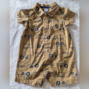 Carters Tan Tractor Print Baby Romper